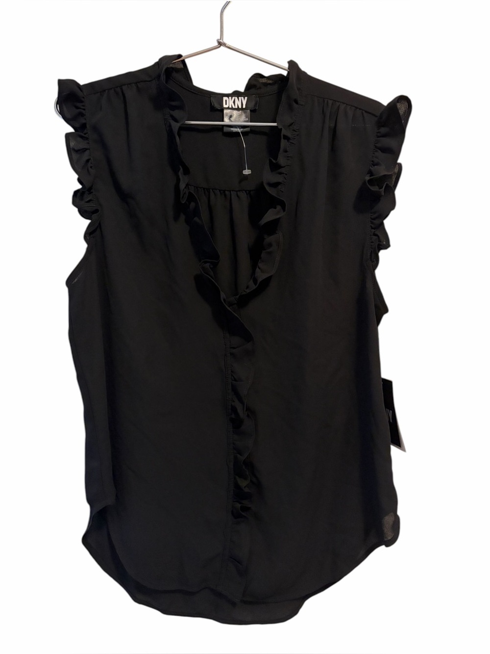 DKNY Black Ruffle V-Neck Sleeveless Top